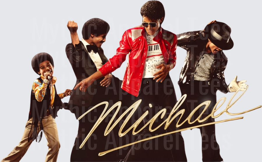 Michael Jackson Through the Eras Collage Young MJ Motown Tuxedo Red Leather Jacket Billie Jean Thriller Moonwalk Gold Signature Tribute