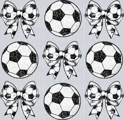 Coquette Bow and soccer ball black and white DTF Soccer Transfers