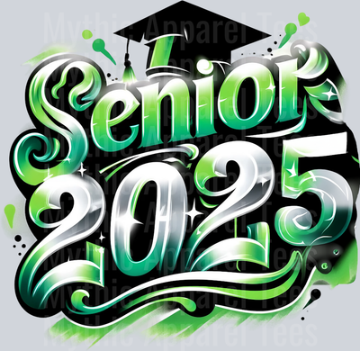 0031 Senior 2025 Airburshed Green and black 2 DTF 2025 Senior Graduation Transfers