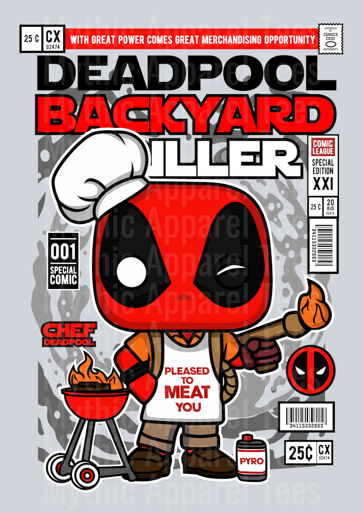 Deadpool Backyard Griller Comic Book Cover STYLE DTF Pop Culture Transfers