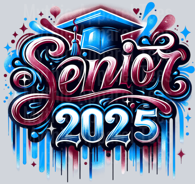 0028 Senior 2025 Airburshed Maroon and Blue 1 DTF 2025 Senior Graduation Transfers