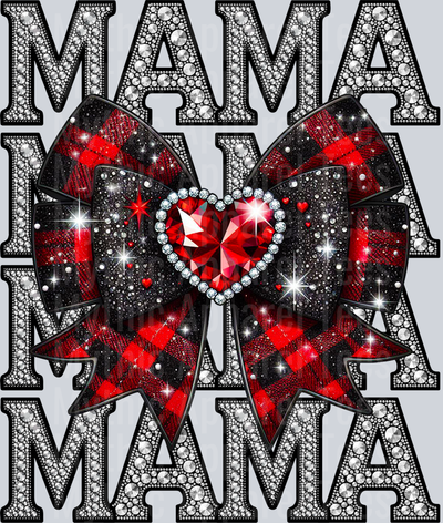 Rhinestone Mama Red Bow Plaid Style Combo Valentines Day Design