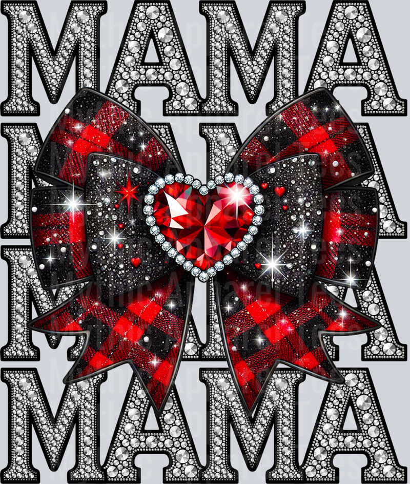Rhinestone Mama Red Bow Plaid Style Combo Valentines Day Design