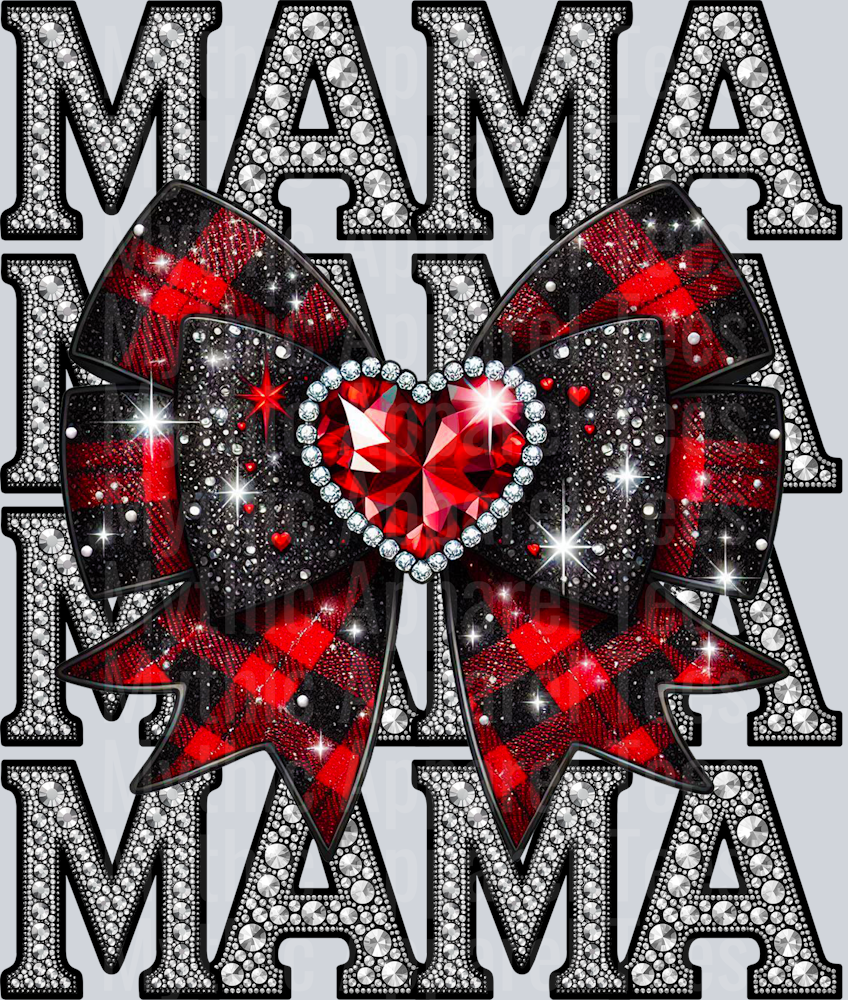 Rhinestone Mama Red Bow Plaid Style Combo Valentines Day Design