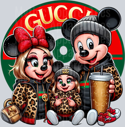 Mickey and Minnie and baby Leopard Print Disney DTF Gucci Mickey Transfers