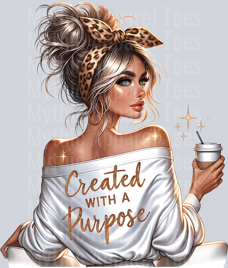 Created with a purpose Sassy Girl with Inspirational Quote DTF Inspirational Transfers