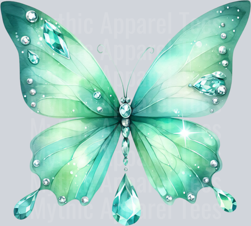 Green Gem Small and Big Gem Watercolor butterfly DTF Butterfly Transfers