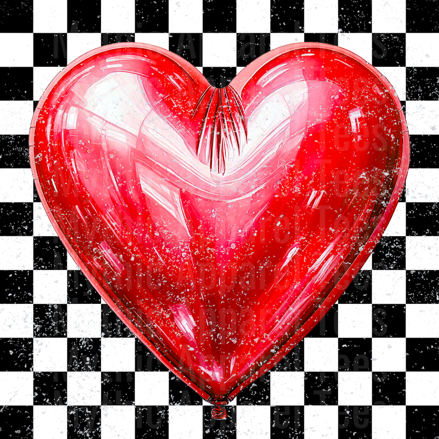 Red Checkered Balloon Heart Style Combo Valentines Day Design