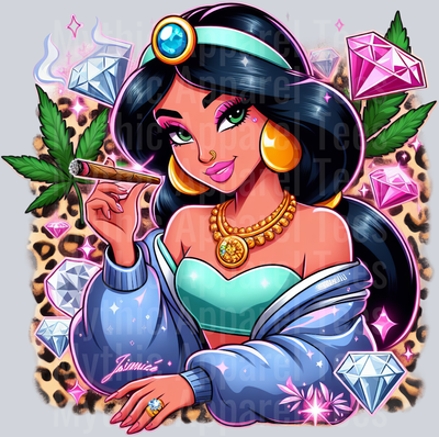 Jasmine 2 Weed Plant Cheeta Print Jewels Smoking Weed DTF Weed Transfers