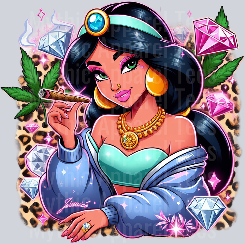 Jasmine 2 Weed Plant Cheeta Print Jewels Smoking Weed DTF Weed Transfers