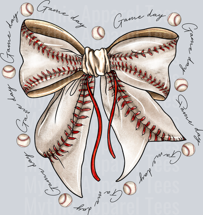 Baseball bow with gameday text in black cute DTF Sports Transfers
