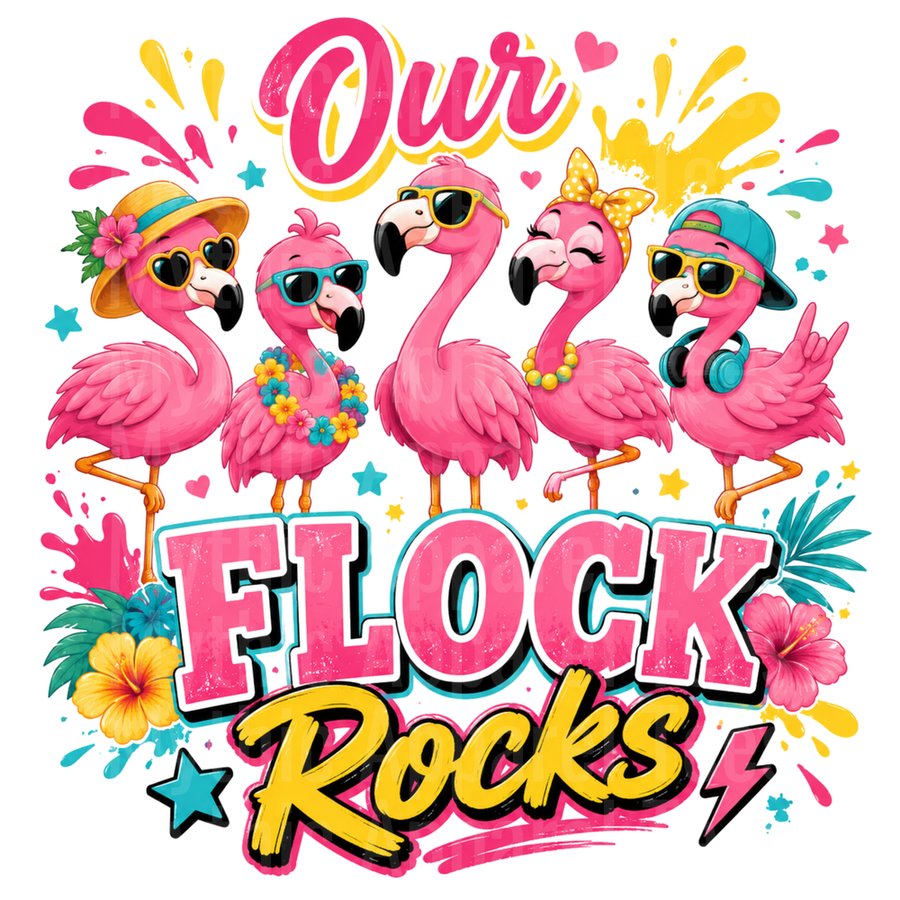 Flamingos Our Flock Rocks Tropical Squad with Sunglasses