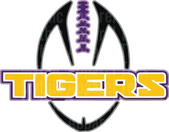 Tigers Purple and Gold Football Logo Design with Bold Block Lettering