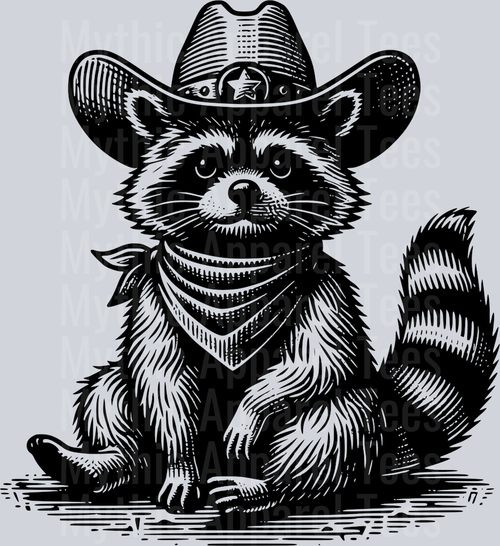 RACCOON IN COWBOY HAT BLACK DESIGN