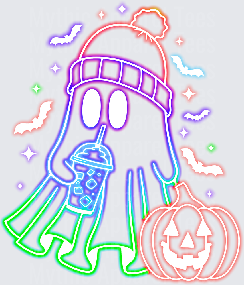 Halloween Neon Ghost Beanie Iced Coffee Pumpkin Bats