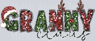 Granny Clause Grandma Glitter DTF Christmas Transfers
