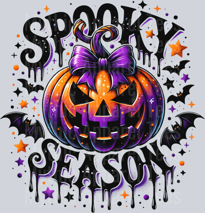 Spooky Season Purple and Orange Pumpkin with bats DTF Halloween Transfers