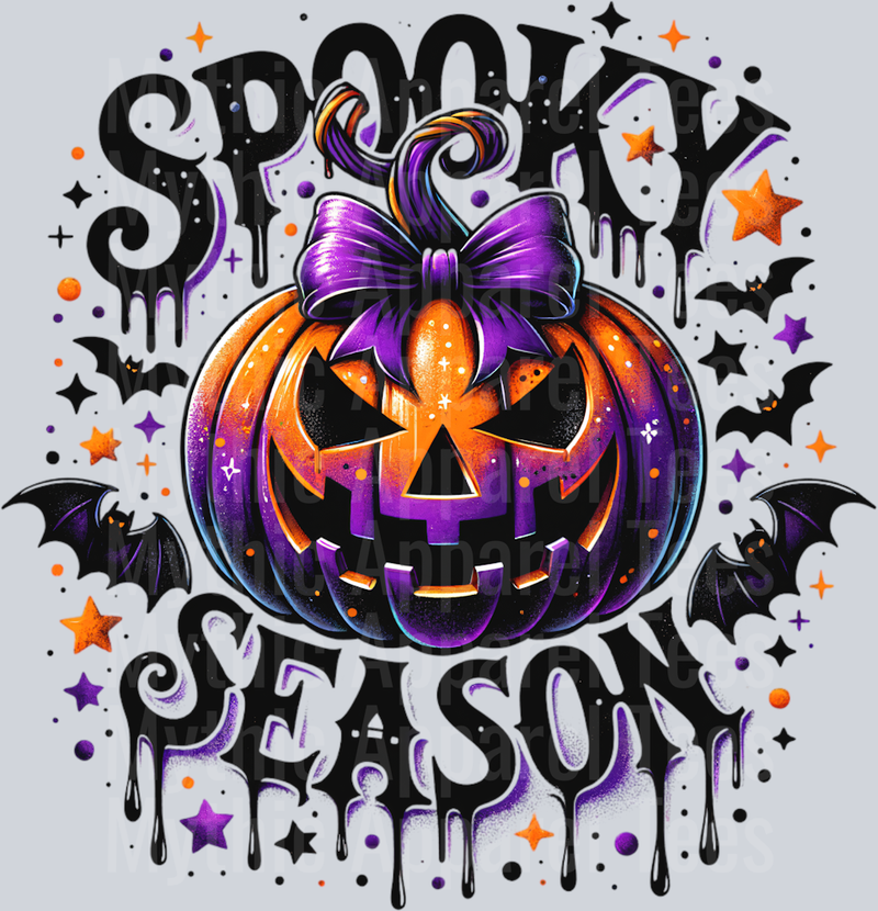 Spooky Season Purple and Orange Pumpkin with bats DTF Halloween Transfers