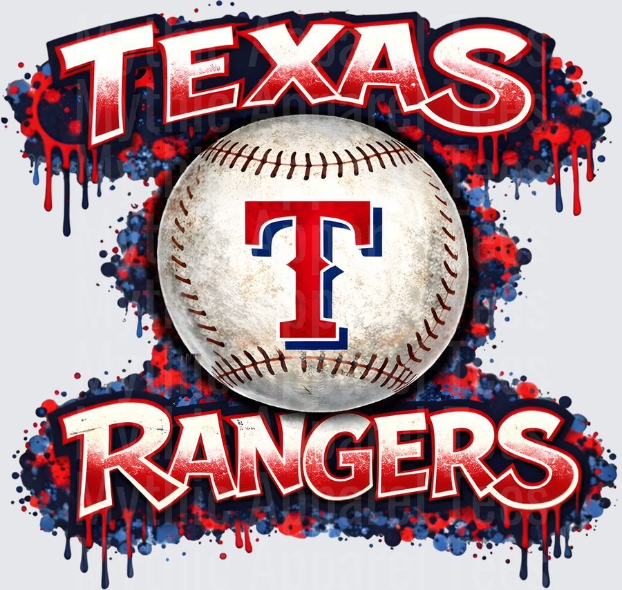 MLB Transfers Texas Rangers Baseball with Red White Blue Paint Splatter