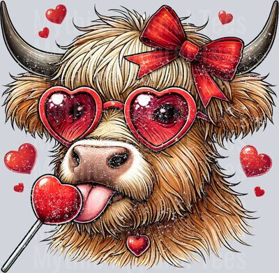 Highland Cow Distressed red Sucker Style Combo Valentines Day Design