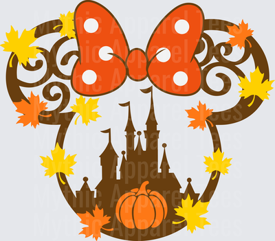 Disney Fall and Thanksgiving Minnie Mouse Ears Castle Pumpkin Autumn Leaves