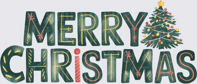Merry Christmas Festive Typography with Decorated Christmas Tree and Colorful Ornaments Holiday Lettering Design