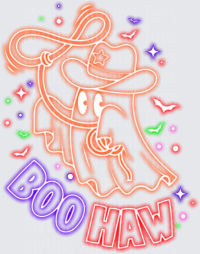 Halloween Neon Cowboy Ghost Boo Haw Western Lasso Design