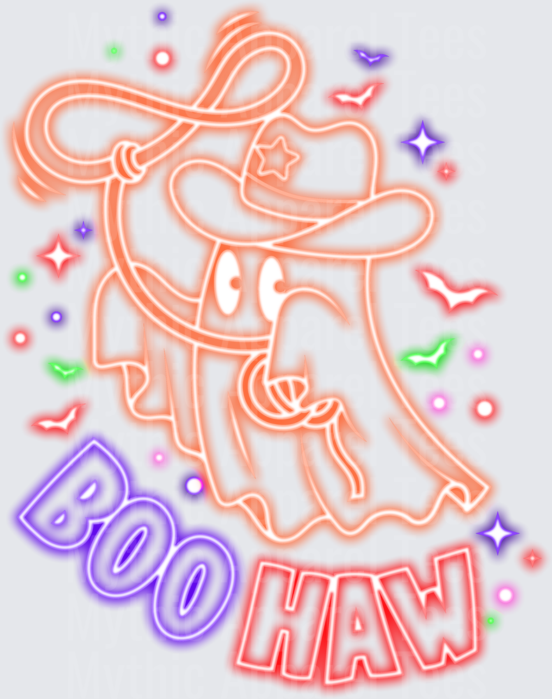 Halloween Neon Cowboy Ghost Boo Haw Western Lasso Design