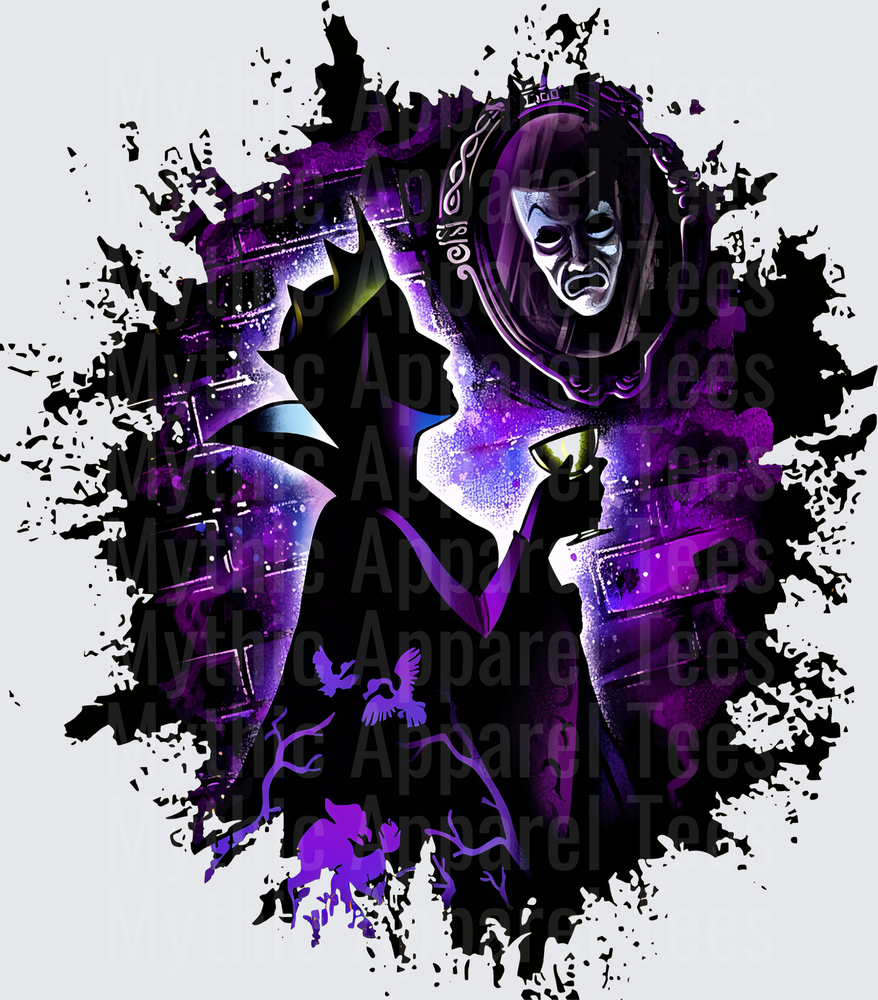 Evil Queen Snow White Villain Silhouette Magic Mirror Purple Galaxy Splatter