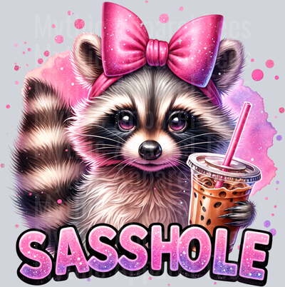 Sasshole Raccoon with Coffee DTF Raccoon Transfers