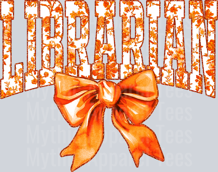 Orange Librarian College Font Floral Teacher Design