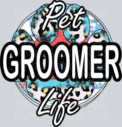 Pet groomer life animal print blue and white DTF Dog Transfers