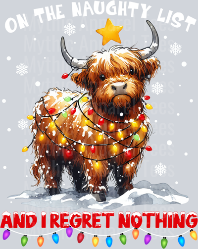 On The Naughty List And Reget Nothing Christmas Highland Cow Long Sleeve T-Shirt