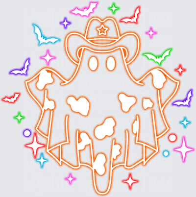 Halloween Neon Cowboy Ghost Cow Print Bats Sparkles