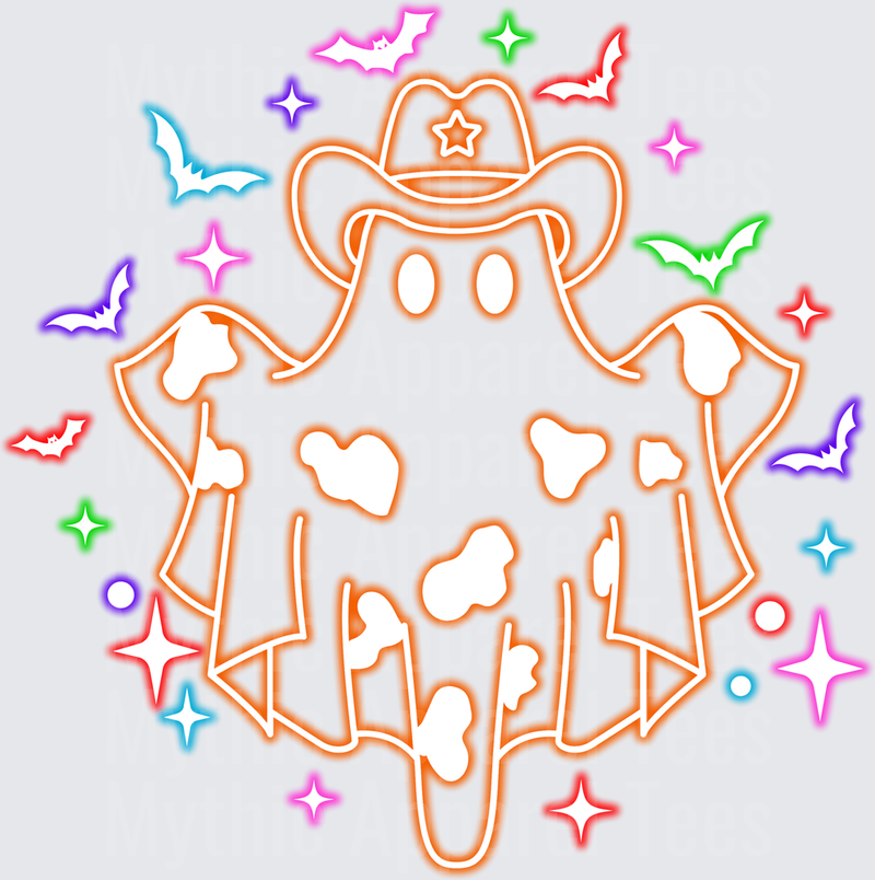Halloween Neon Cowboy Ghost Cow Print Bats Sparkles
