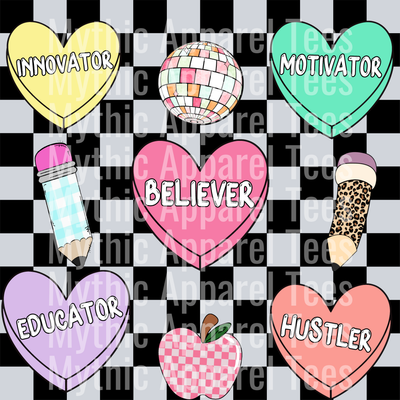 Teacher checker and hearts DTF Teacher Transfers
