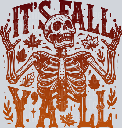 ITS FALL YALL SKELETON RED TO ORANGE GRADIENT