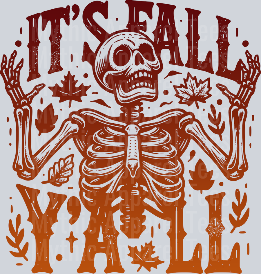 ITS FALL YALL SKELETON RED TO ORANGE GRADIENT
