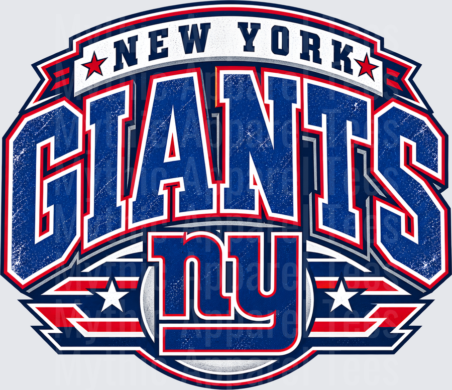 New York Giants NFL Bold Distressed Logo with NY Helmet and Stars Badge Design
