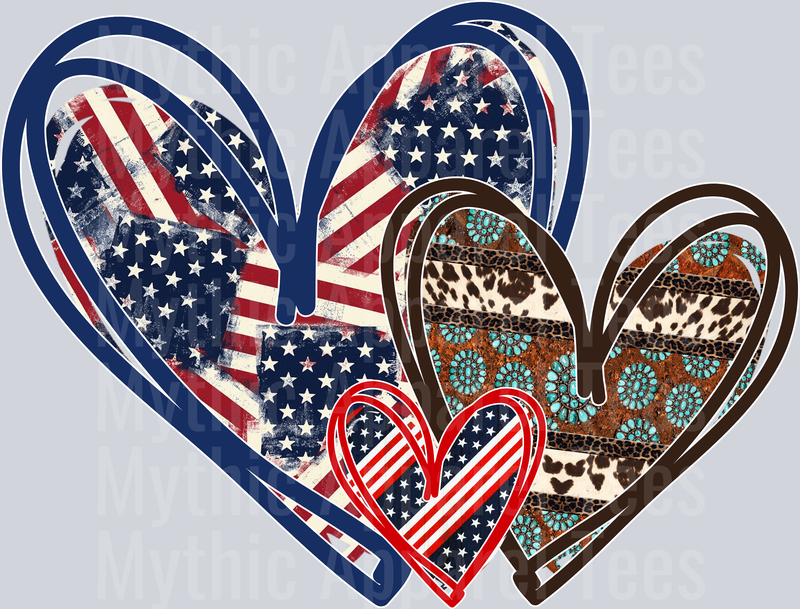 American Heart 4th of july DTF Patriotic Transfers