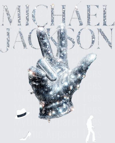 Michael Jackson Iconic Rhinestone Sequin Glove Diamond Text Fedora Hat Silhouette Tribute Design