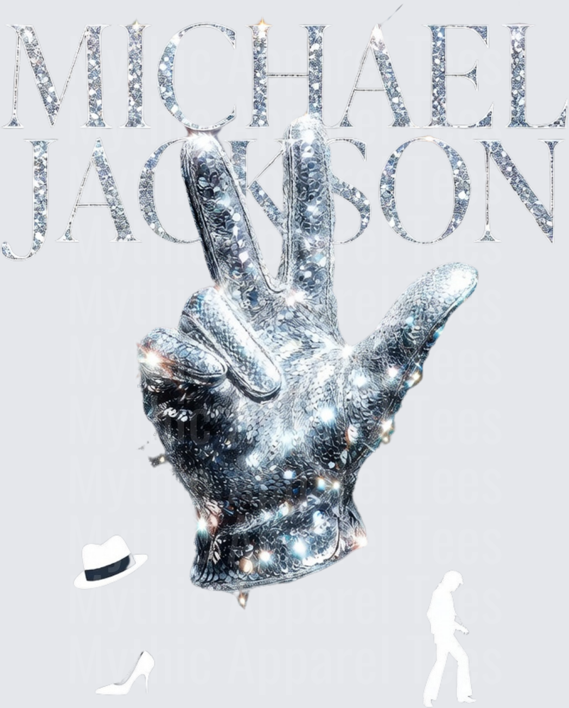 Michael Jackson Iconic Rhinestone Sequin Glove Diamond Text Fedora Hat Silhouette Tribute Design