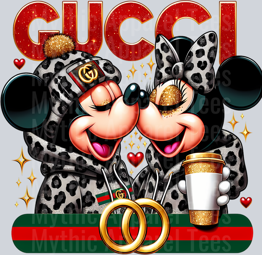 Mickey and Minnie love Leopard Print Disney DTF Gucci Mickey Transfers