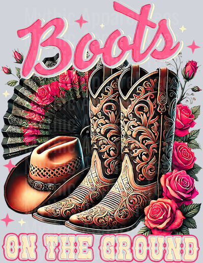 Pink flowers and brown boots hat Boots on the Ground DTF Western Girl Transfers