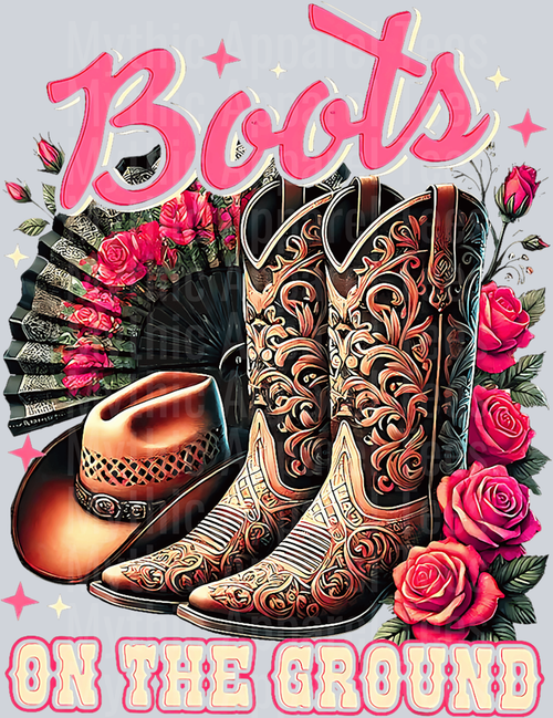 Pink flowers and brown boots hat Boots on the Ground DTF Western Girl Transfers