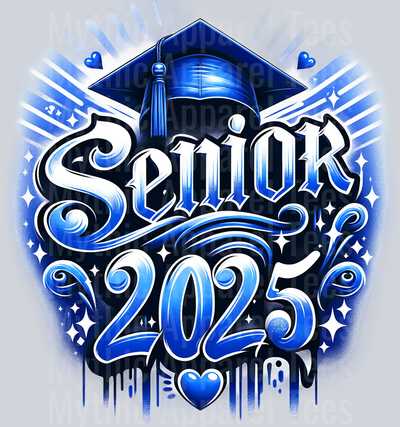 0037 Senior 2025 Airbrushed 4 BLUE DTF 2025 Senior Graduation Transfers