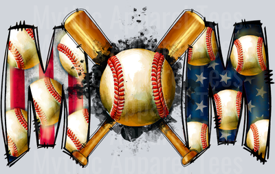 Baseball American Flag cute bat and ball DTF Baseball Transfers