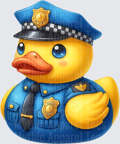 Rubber Duck in Uniform Blue Police Officer Costume with Badge