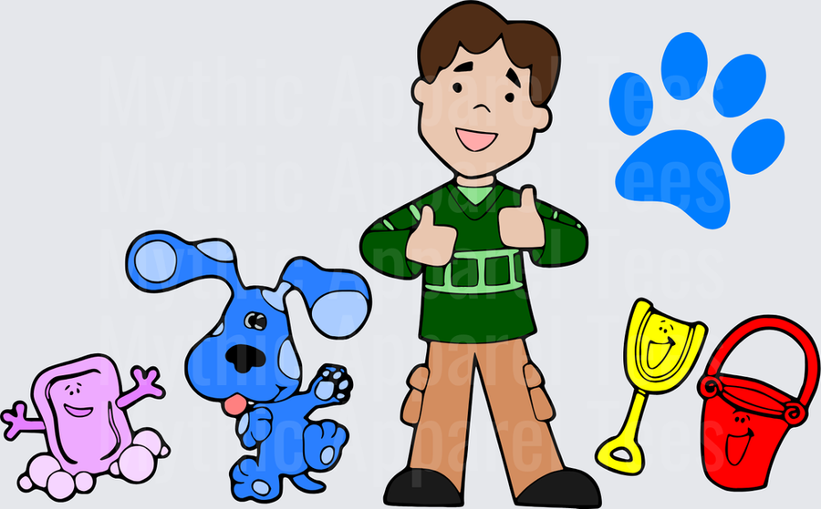 Blues Clues Josh Blue Magenta Shovel Pail Paw Print Group Scene