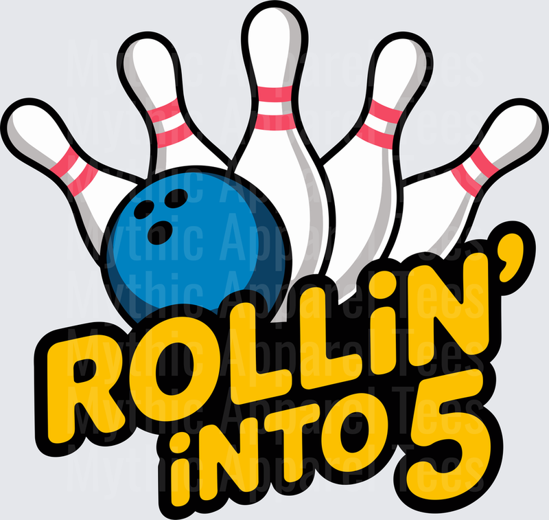 Bowling Rollin Into 5 Birthday Blue Ball Pins Strike